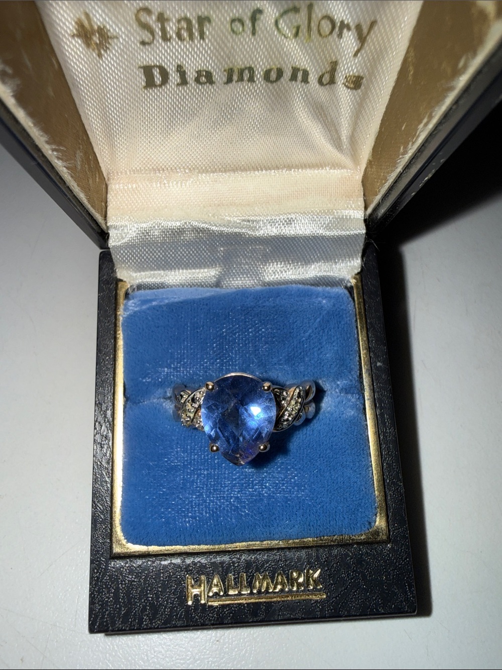 Vintage .925 Heart-Shaped Blue Gem and Diamond Ring